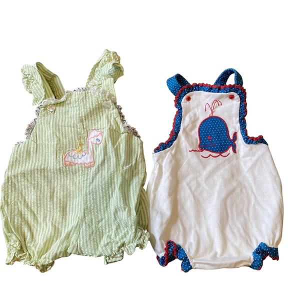 Carter’s Baby Girl 6 Months Vintage OnePiece Romper Lot Of2 Ruffle Embroidery - Picture 1 of 6